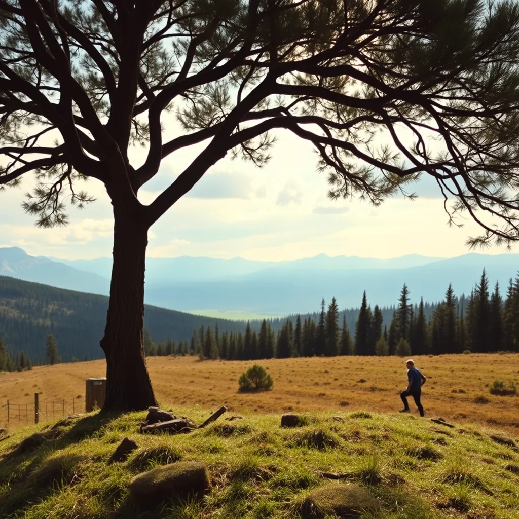 A man crying while running through a dense forest of trees