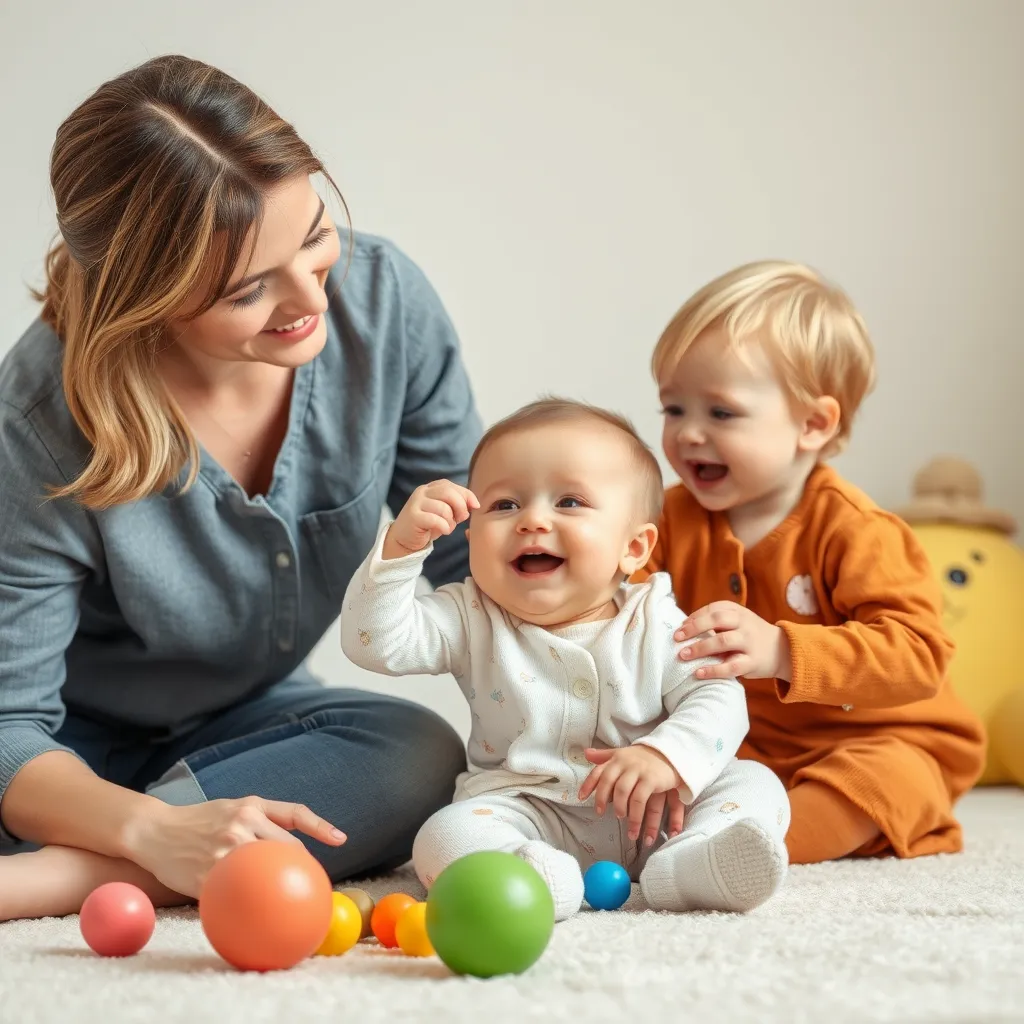 Bambino gioca felicemente con la mamma in un ambiente accogliente